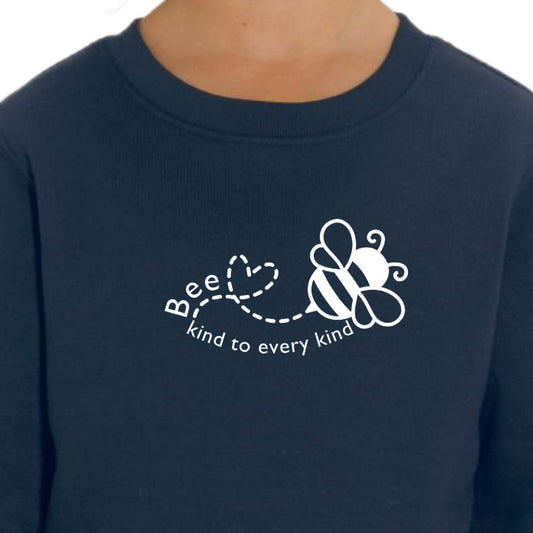 Sweater Bee kind to every kind donkerblauw/wit