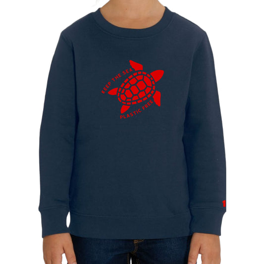 Sweater Keep the Sea Plastic Free donkerblauw/rood